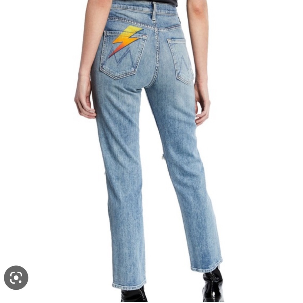 MOTHER Denim The Tomcat Ankle in Helter Skelter - lightning bolt accent